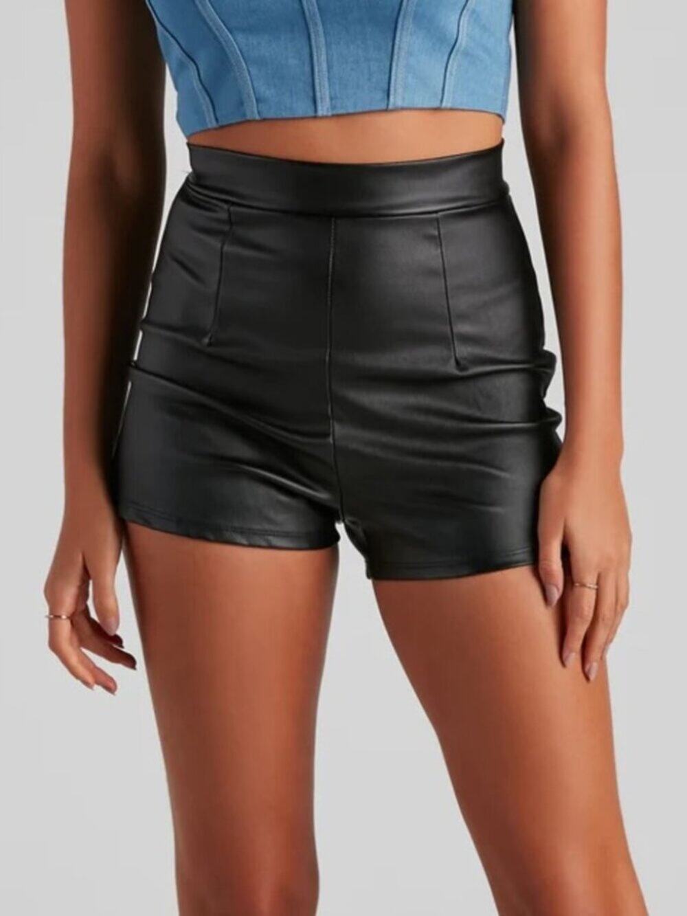 Windsor Black Faux Leather High Rise Shorts Festival Edgy Size L